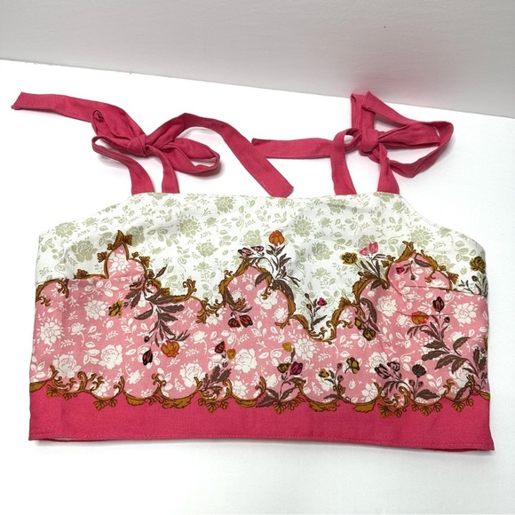 Rachel Zoe Linen Crop Halter Top Floral Tie Shoulder New with Tag Attached - Picture 3 of 11